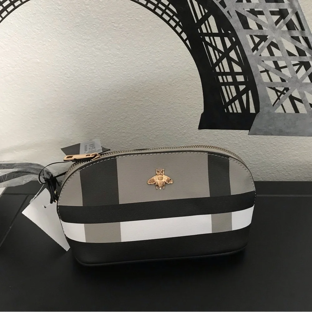 PLAID COSMETIC BEE BAG NWT